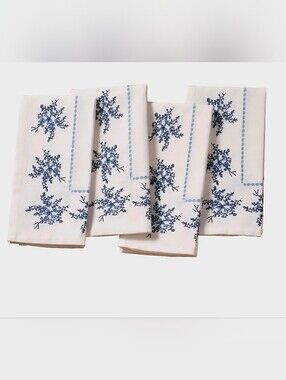 New my Texas House Blue and White Floral Cotton Cloth Napkins 20 x 20", 4 Count